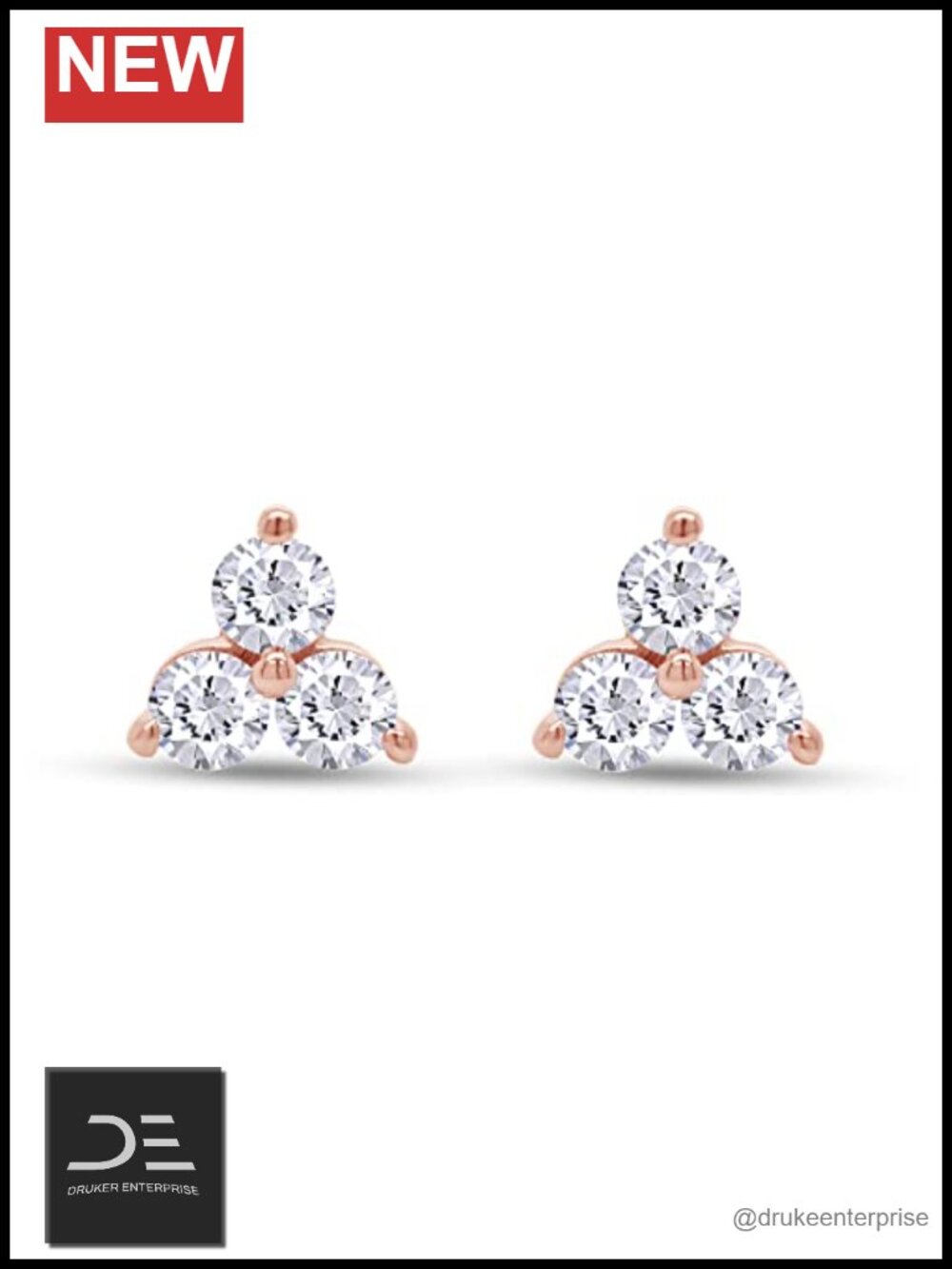 3-Stone Stud Earrings Lab Created Moissanite 14k Gold Plated 925 Sterling Silver